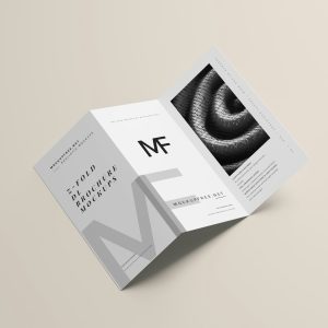 a folded brochure with a black and white image